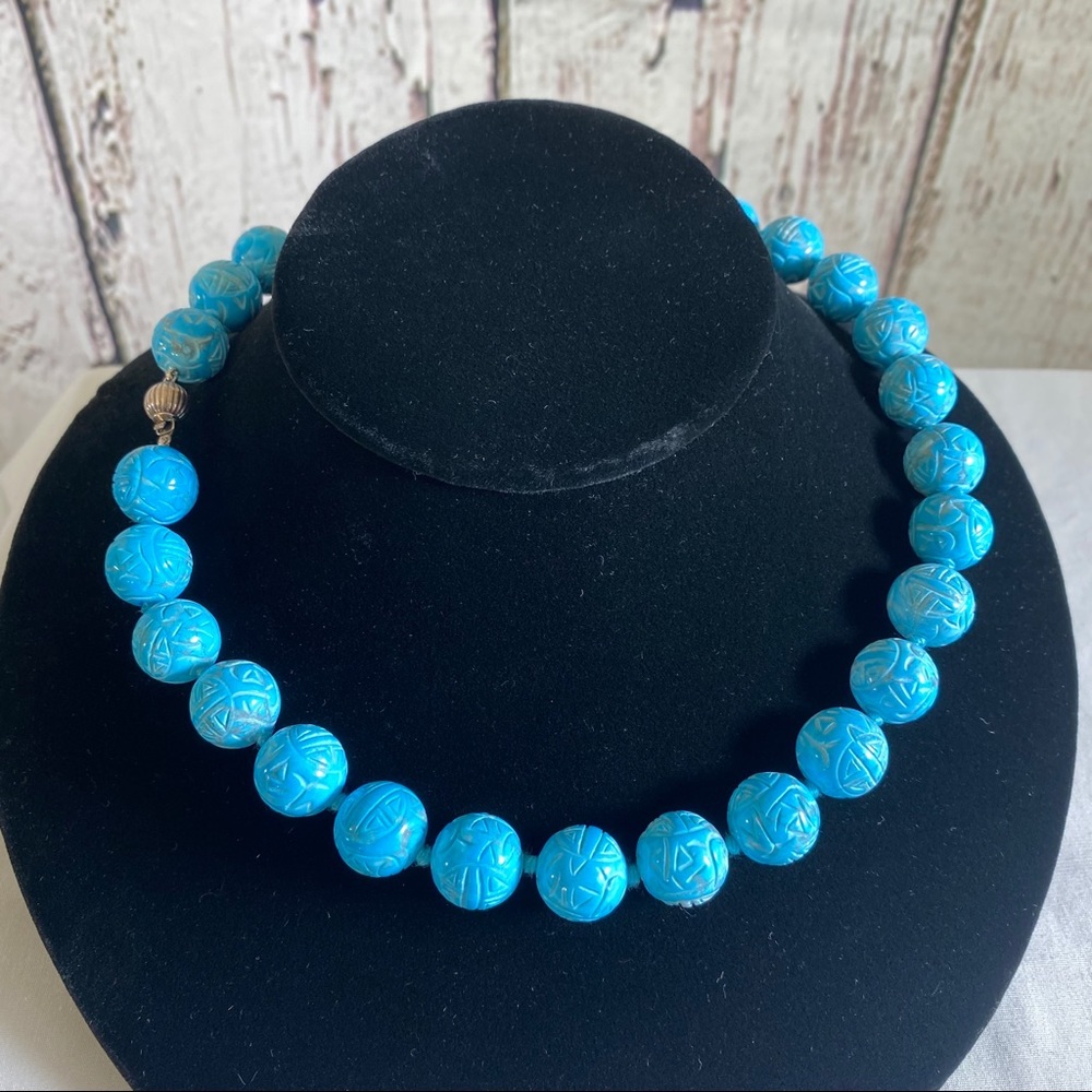 ๐HP๐ Shou Carved Turquoise 925 Silver Necklace - Picture 2 of 16